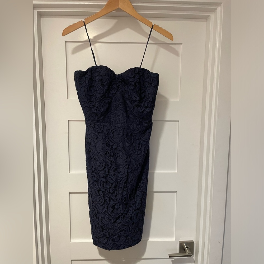 J Crew Navy lace strapless dress